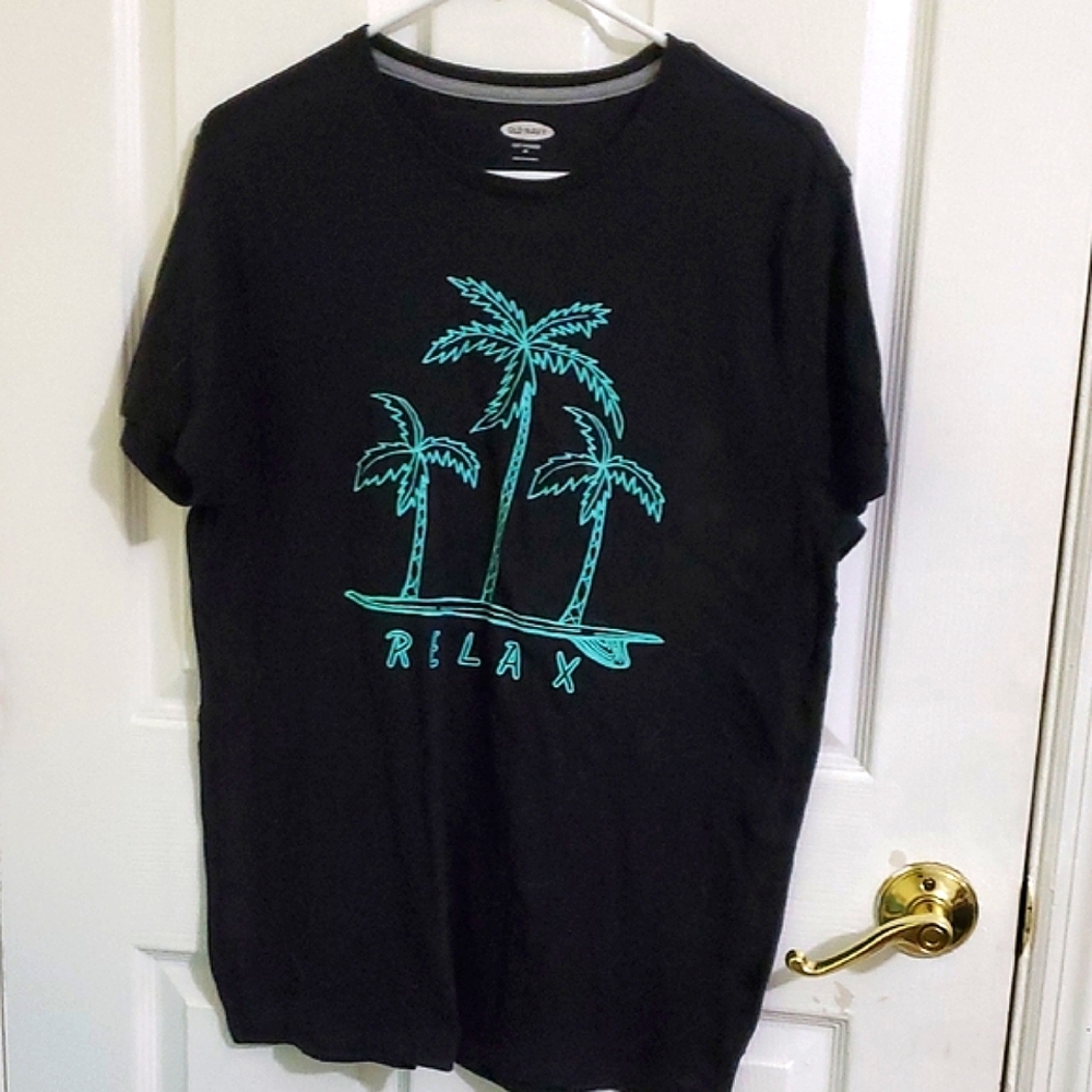 Old Navy Soft Washed Black Palm Tree Tropical Graphic Tee Summer Vacation M